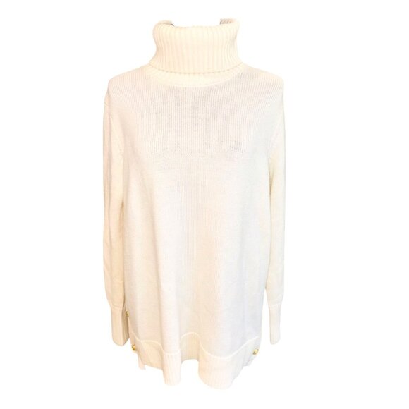 Tuckernuck Winter White Sophia Sweater Cream 100% Wool Turtleneck Gold Button L - Picture 2 of 11